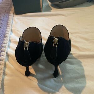 Prada Black Suede Heels with Gold Zippers